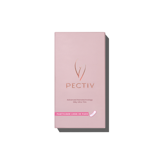 Pectiv The Liners Long extended panty liners box packaging for extra coverage during daily discharge or spot flow.