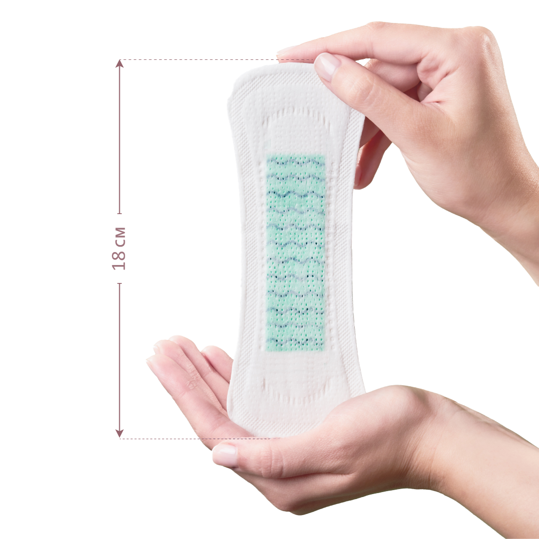 Pectiv The Liners Long dimension guide comparing standard vs extended panty liner length.