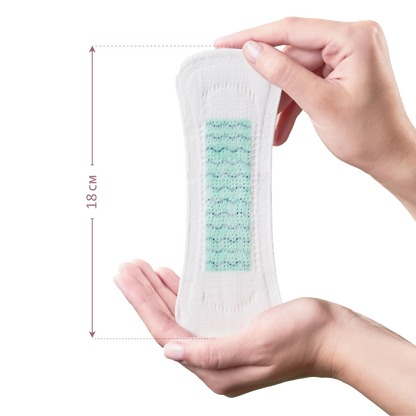 Pectiv The Liners Long dimension guide comparing standard vs extended panty liner length.