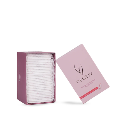 Opened pack of Pectiv The Liners displaying compact, travel-friendly single-wrapped daily panty liners.