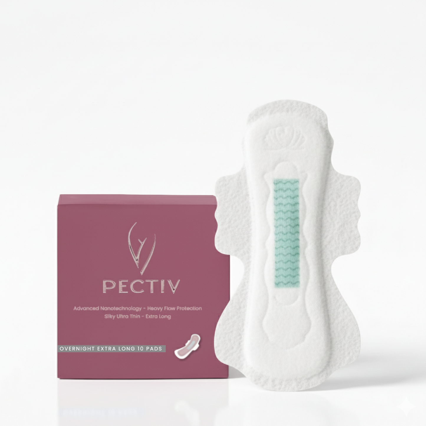 Unboxed Pectiv The Overnight Long pads highlighting clean, moisture-resistant individual wrappers.