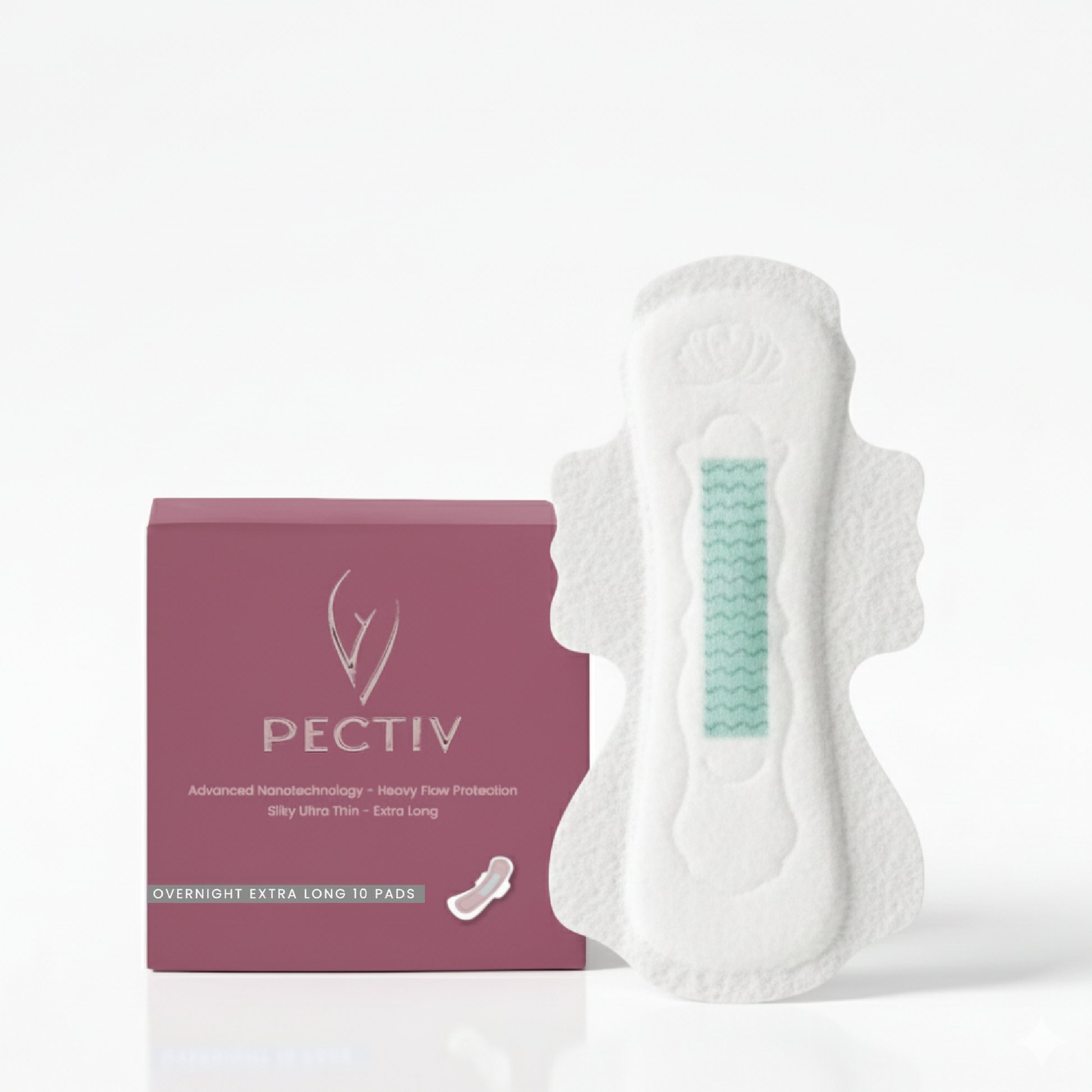 Unboxed Pectiv The Overnight Long pads highlighting clean, moisture-resistant individual wrappers.