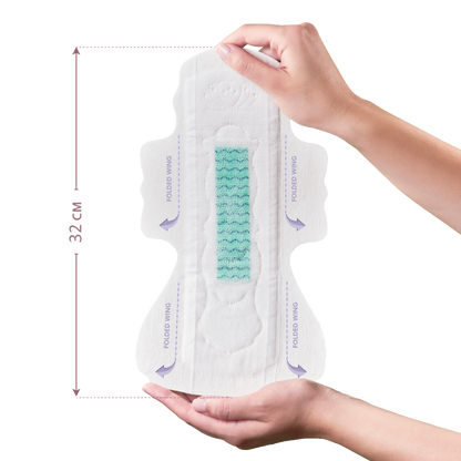Pectiv The Overnight pad dimensions featuring 4-wing guard system and wider back protection shield.