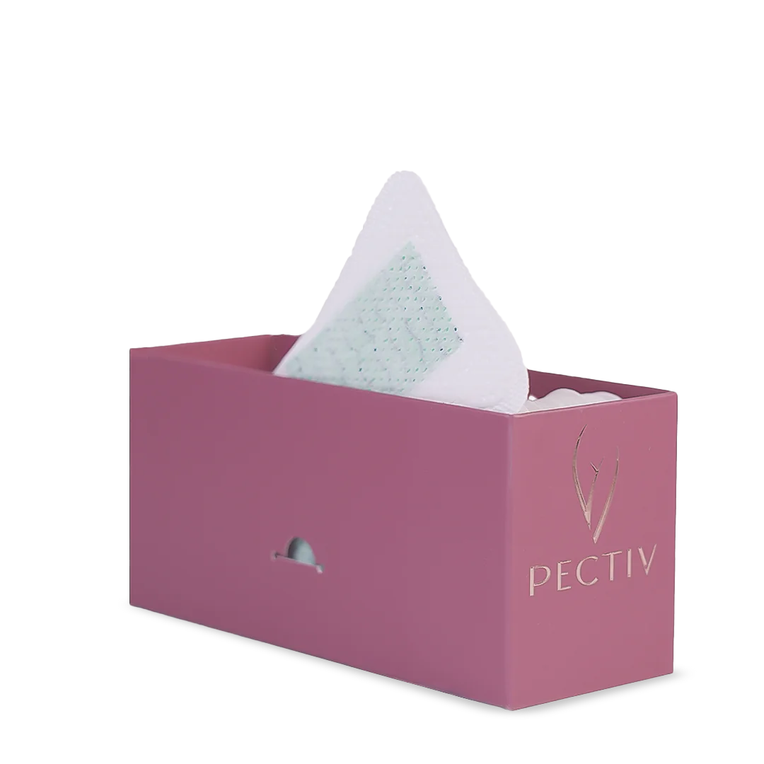 Opened Pectiv The Thongs box showcasing ultra-compact, individually wrapped thong panty liners.