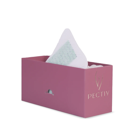 Opened Pectiv The Thongs box showcasing ultra-compact, individually wrapped thong panty liners.